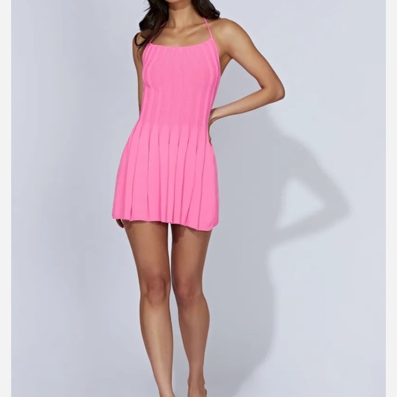 Meshki Koa Halter Knit Mini Dress in Bubblegum Pink size XL - Picture 2 of 10